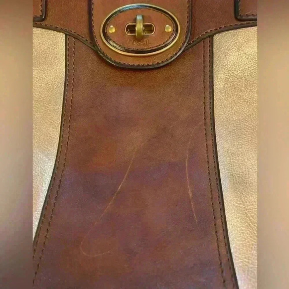 FOSSIL Vintage Reissue Brown Leather Shimmer Rose Gold XL Weekender Duffle Bag - Picture 12 of 12